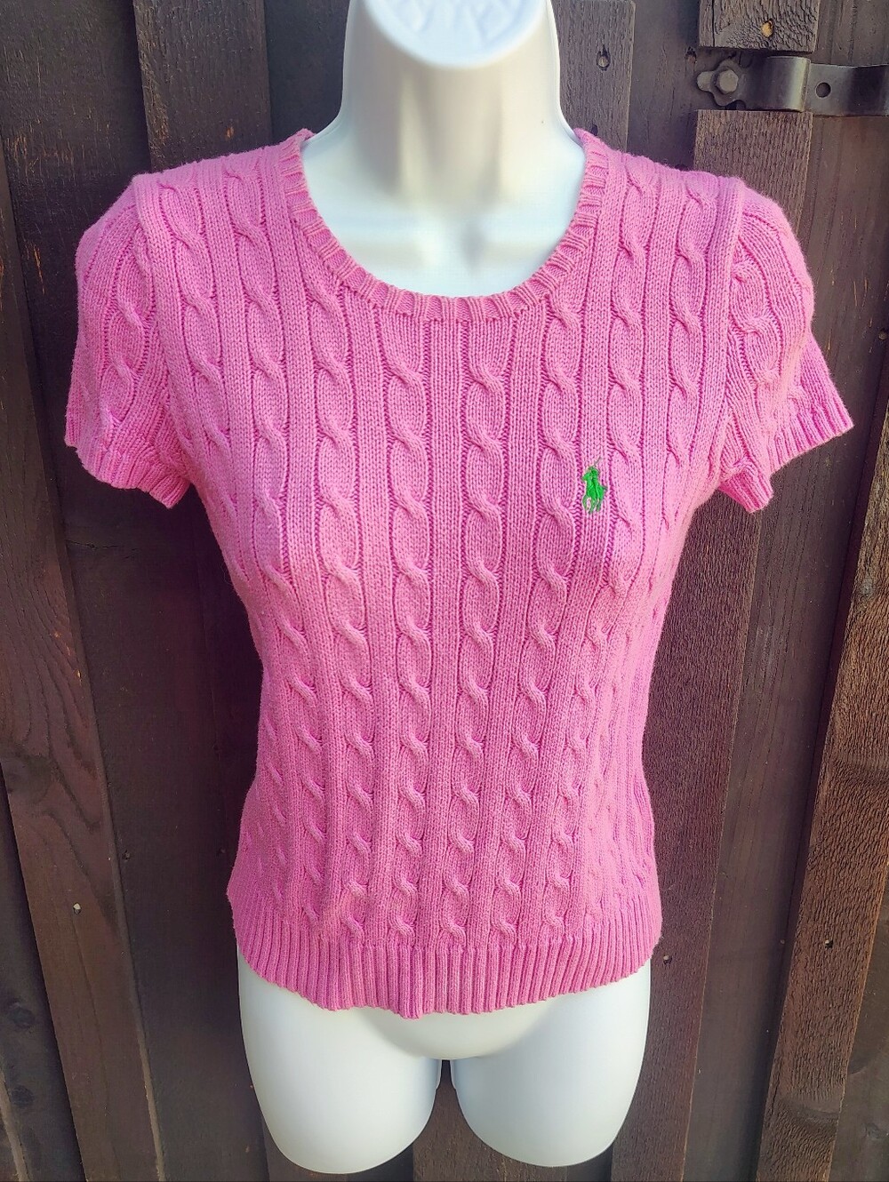 Ralph Lauren Pink Cable-Knit Short Sleeve Sweater